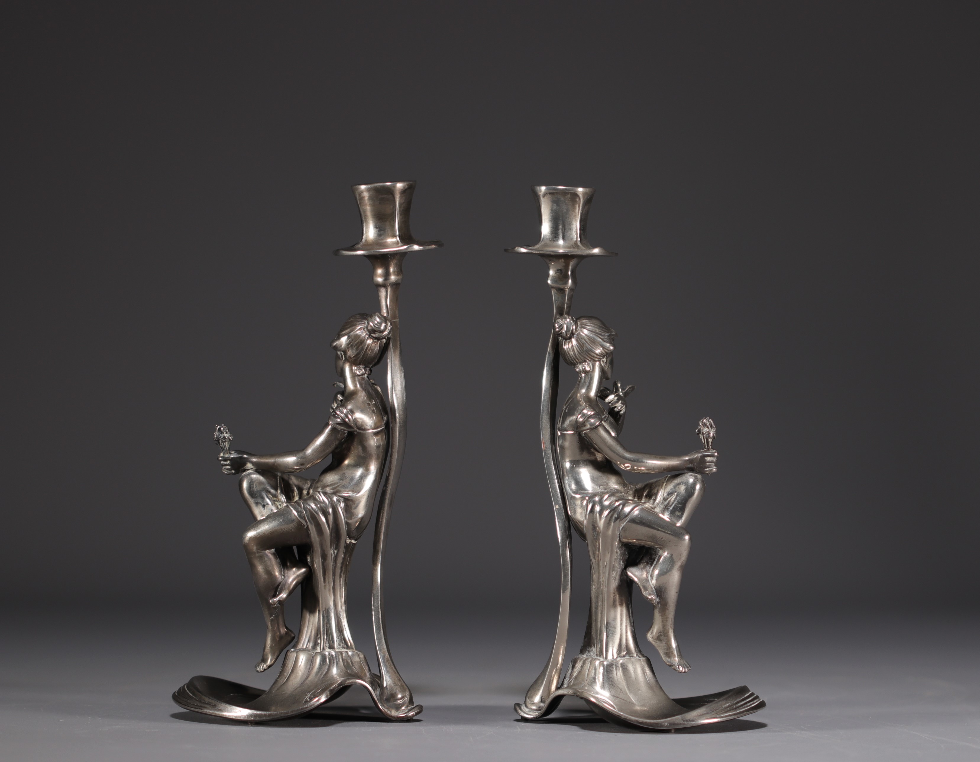 WMF - "Flower Women" Art Nouveau silver-plated three-piece set, hallmarked WMF. - Image 7 of 7