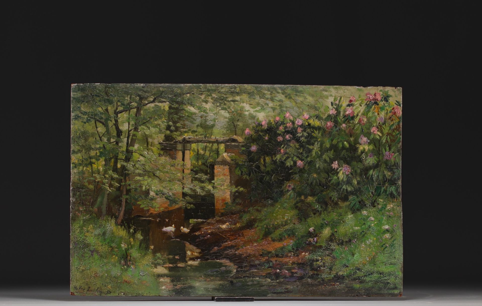 Henri VAN ZUYLEN (1860-1941) "Study of felines" and on the back "River in spring" Oil on panel, 1920 - Bild 3 aus 3