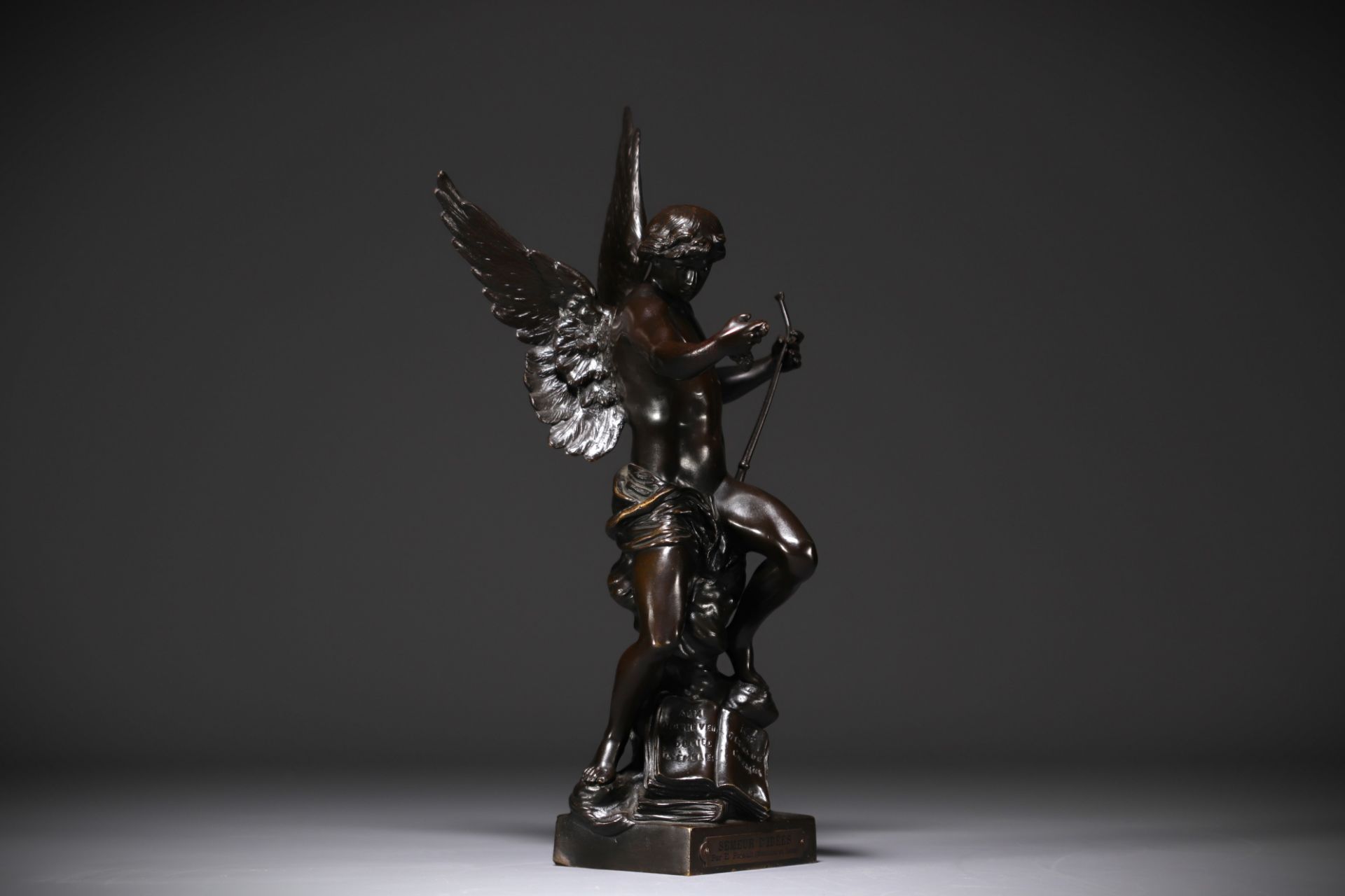 Emile Louis PICAULT (1833-1915) - "The sower of ideas" Bronze with brown patina, late 19th century. - Image 4 of 6