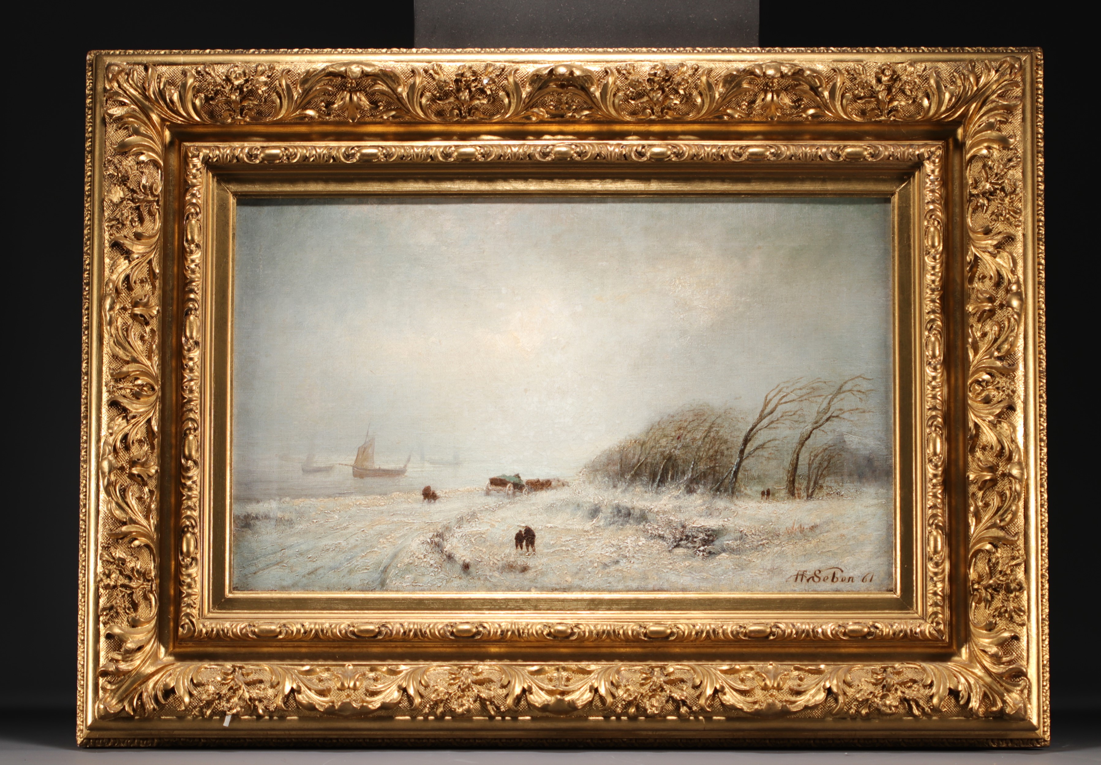 Henri VAN SEBEN (1825-1913) "Storm in Winter" Oil on canvas - Image 2 of 2