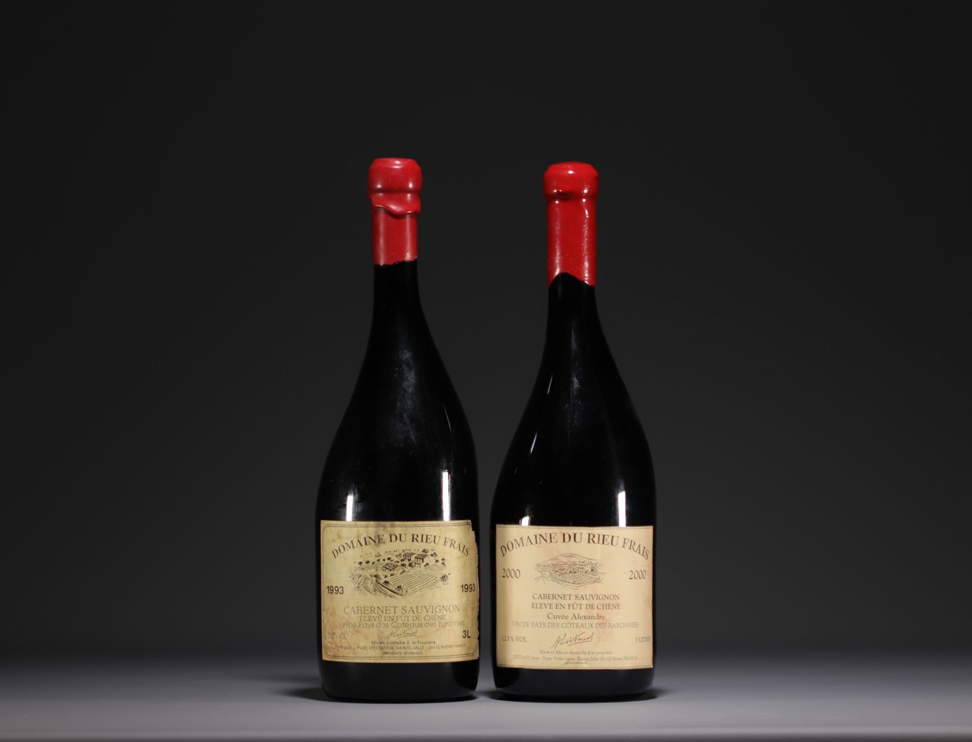 Domaine du Rieu Frais, Cabernet Sauvignon, set of two Jeroboams vintage 1993 and 2000.
