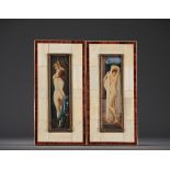 "Young Odalisques" Pair of miniature paintings, signed.