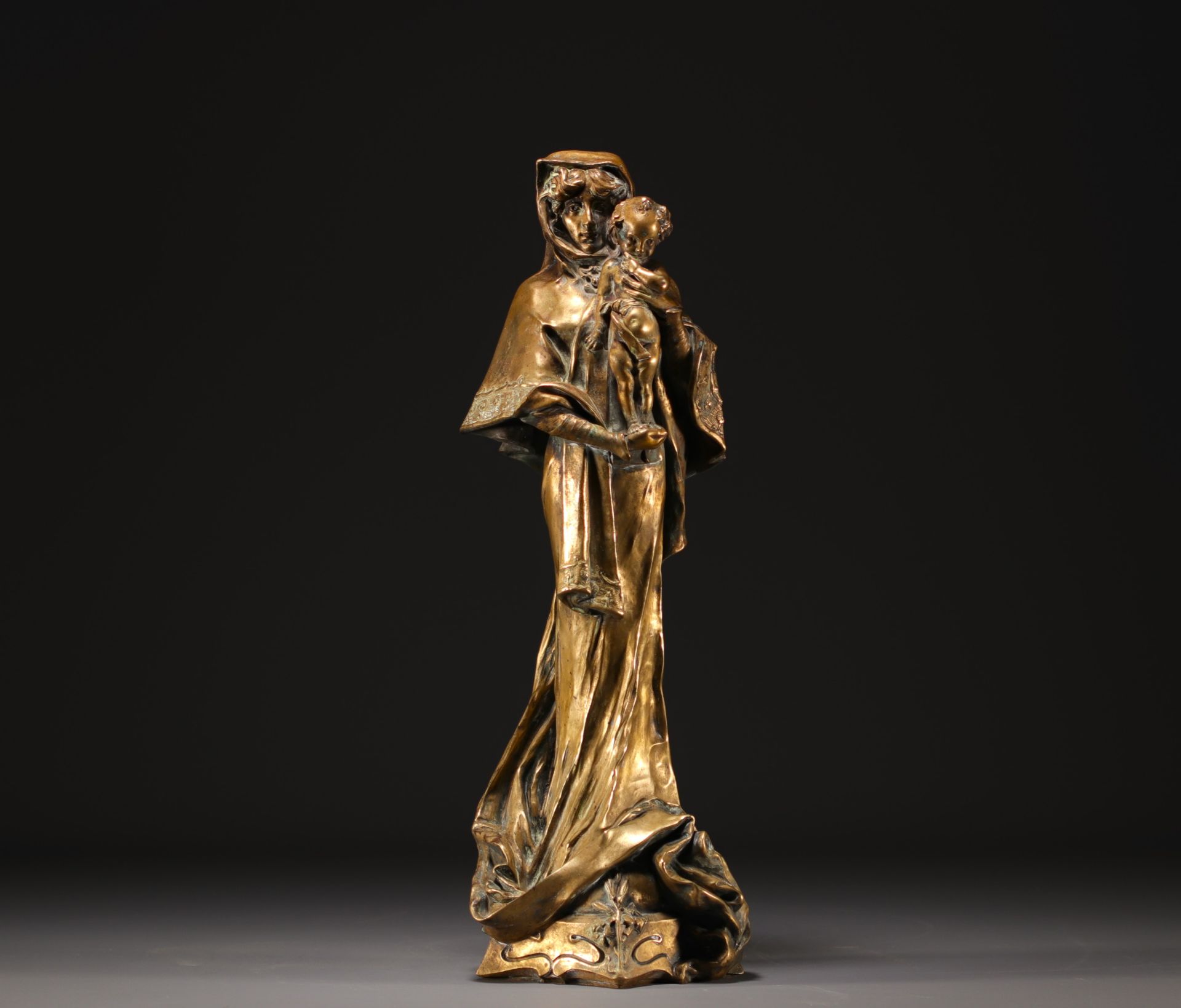 Francois Alphonse PIQUEMAL (1869-1911) "Virgin and Child" Art Nouveau bronze with golden patina, cir