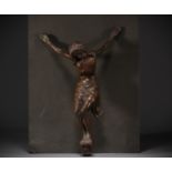Christ in bronze with brown patina, twisted body, 18th century.