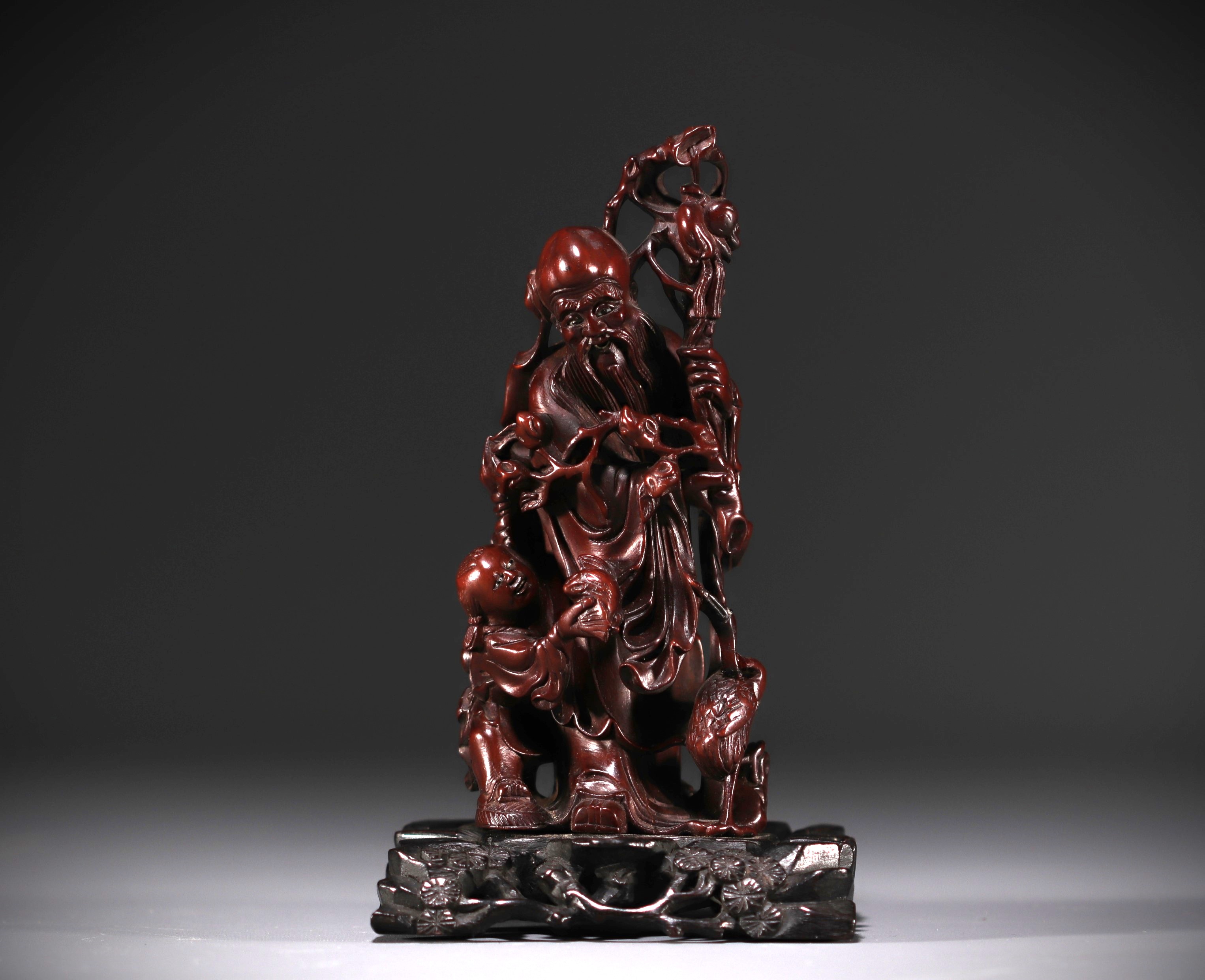 China - Wooden sculpture representing Shou Lao and a child, circa 1900. - Image 3 of 5
