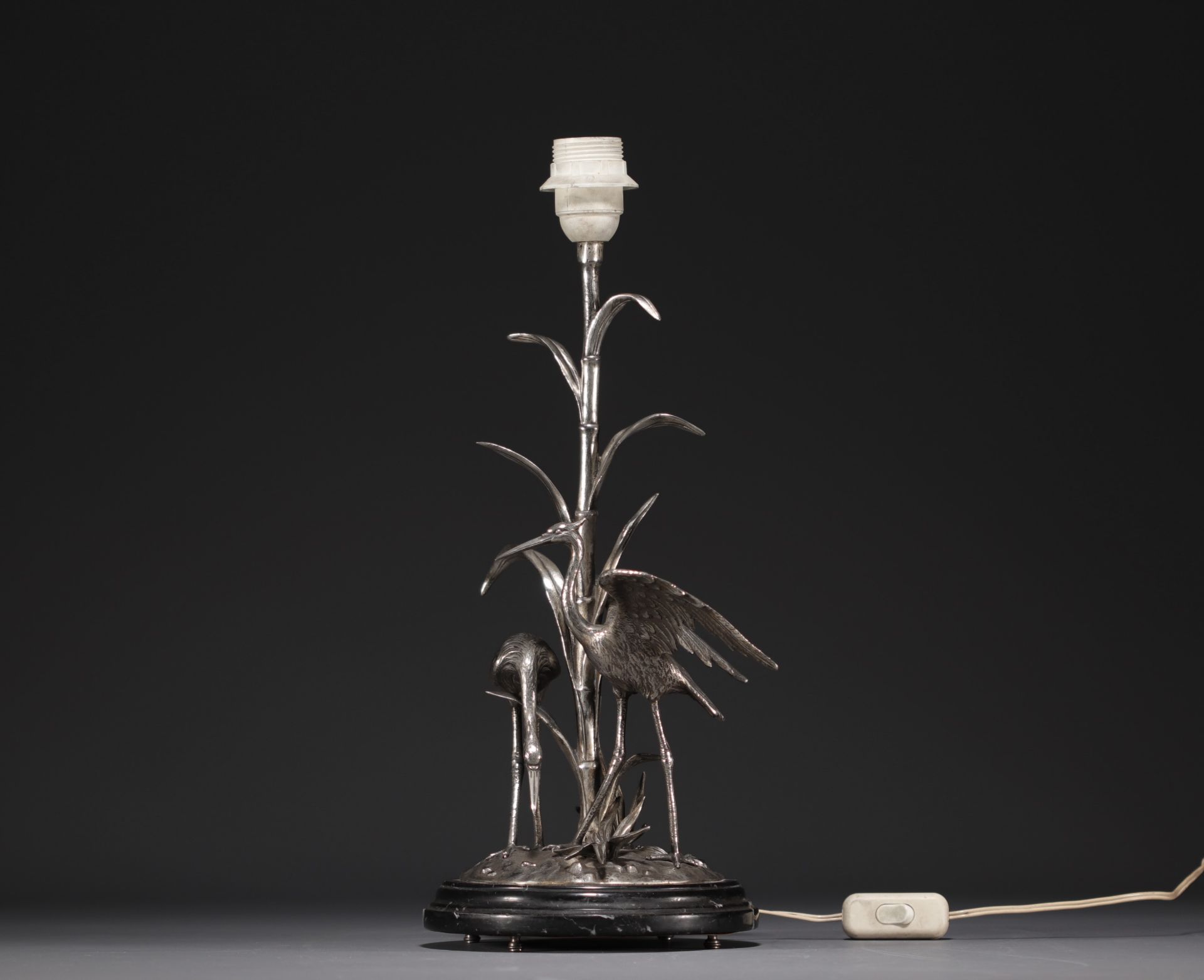 Silver-plated metal desk lamp with ibis, signed Figudo, France, Art Nouveau period. - Bild 2 aus 4