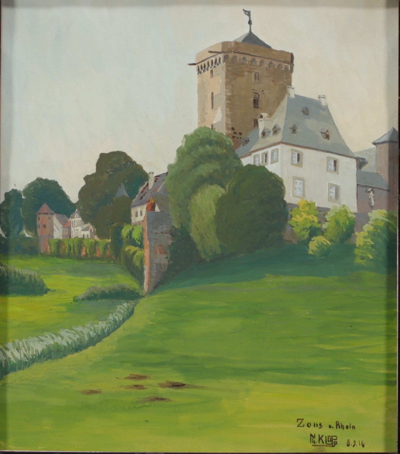 Nico KLOPP (1894-1930) "Zons am Rhein". Watercolour and gouache.