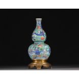 China - Porcelain double gourd vase with figures, gilt bronze mounting, Qing period.