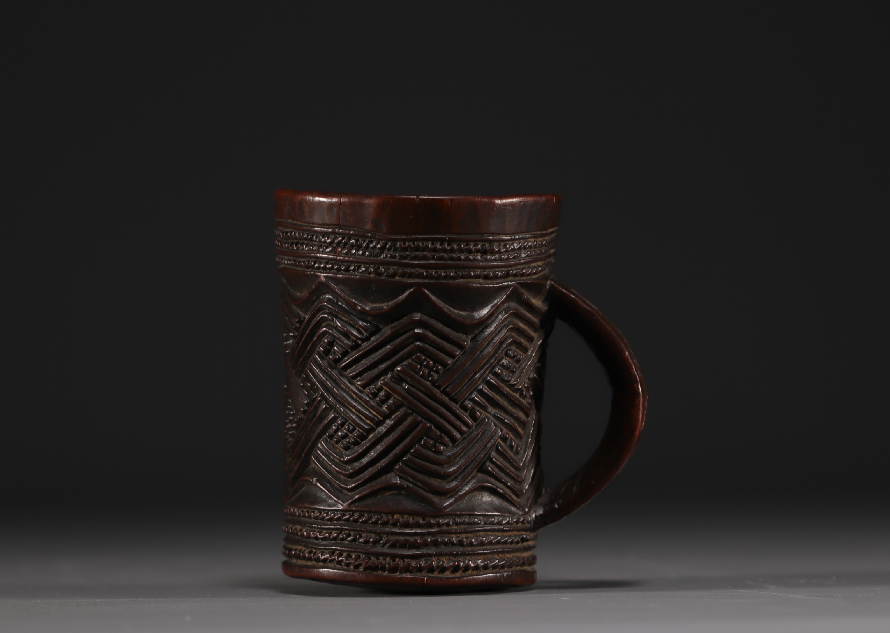 Kuba carved wood palm wine mug, early 20th century. - Image 3 of 3