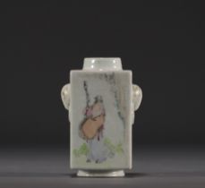 China - Porcelain quadrangular vase decorated with a mage, landscape and calligraphy, Quanjicai