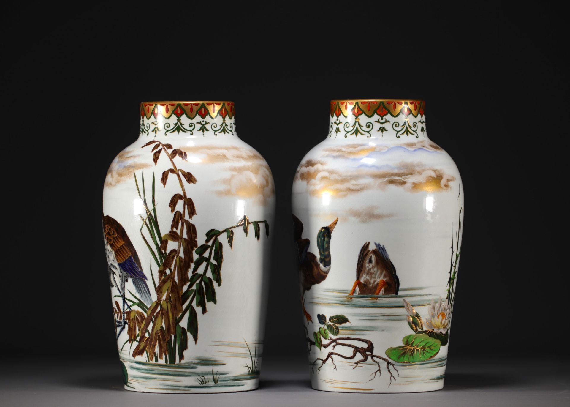 Taxile DOAT (1851-1938) - Pair of Japanese porcelain vases decorated with birds, circa 1900. - Bild 4 aus 5