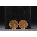 Set of two 20 franc Albert 1er gold coins of 1914.