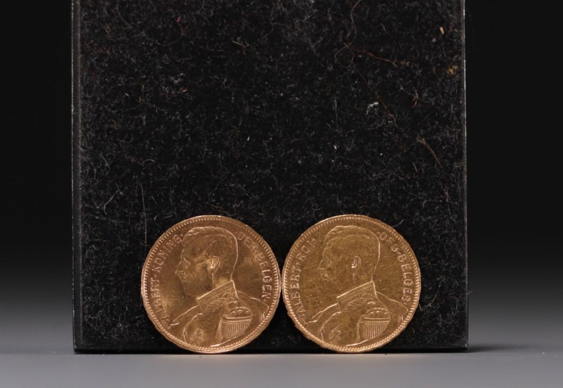 Set of two 20 franc Albert 1er gold coins of 1914.