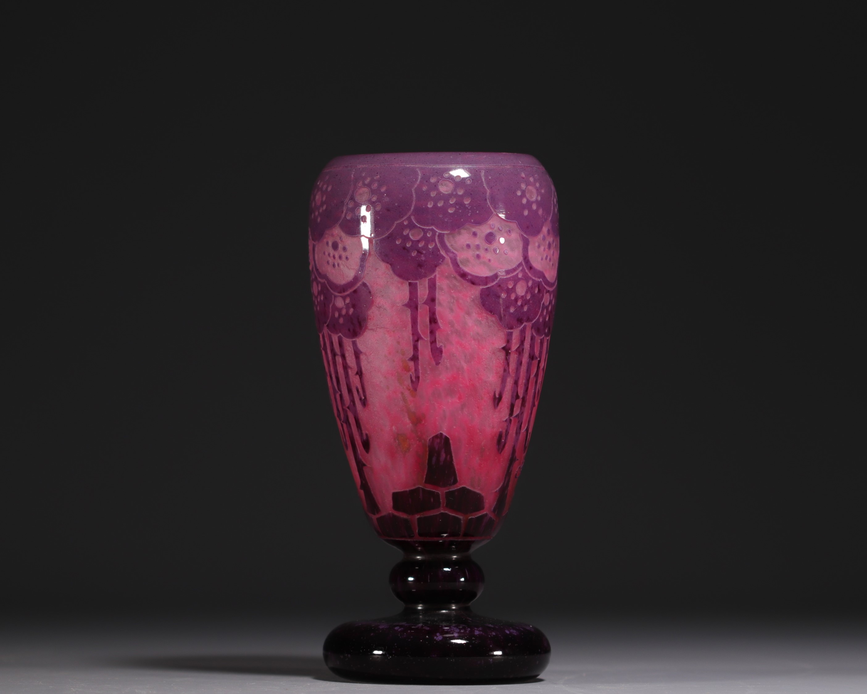 CHARDER - A multi-layered acid-etched glass vase with a rose hip design, signed. - Image 3 of 3