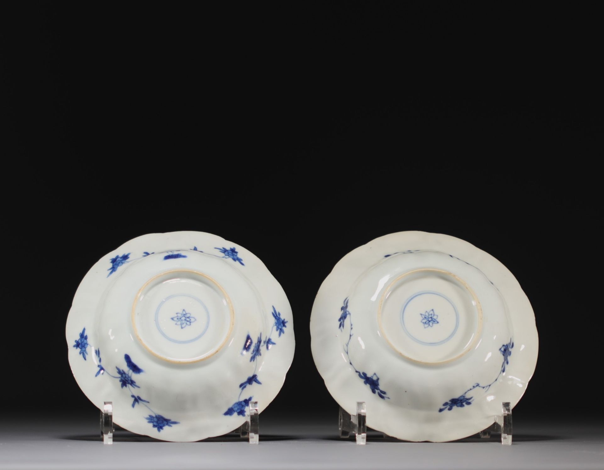China - A pair of blue-white porcelain plates with floral decoration, Kangxi period. - Bild 2 aus 3
