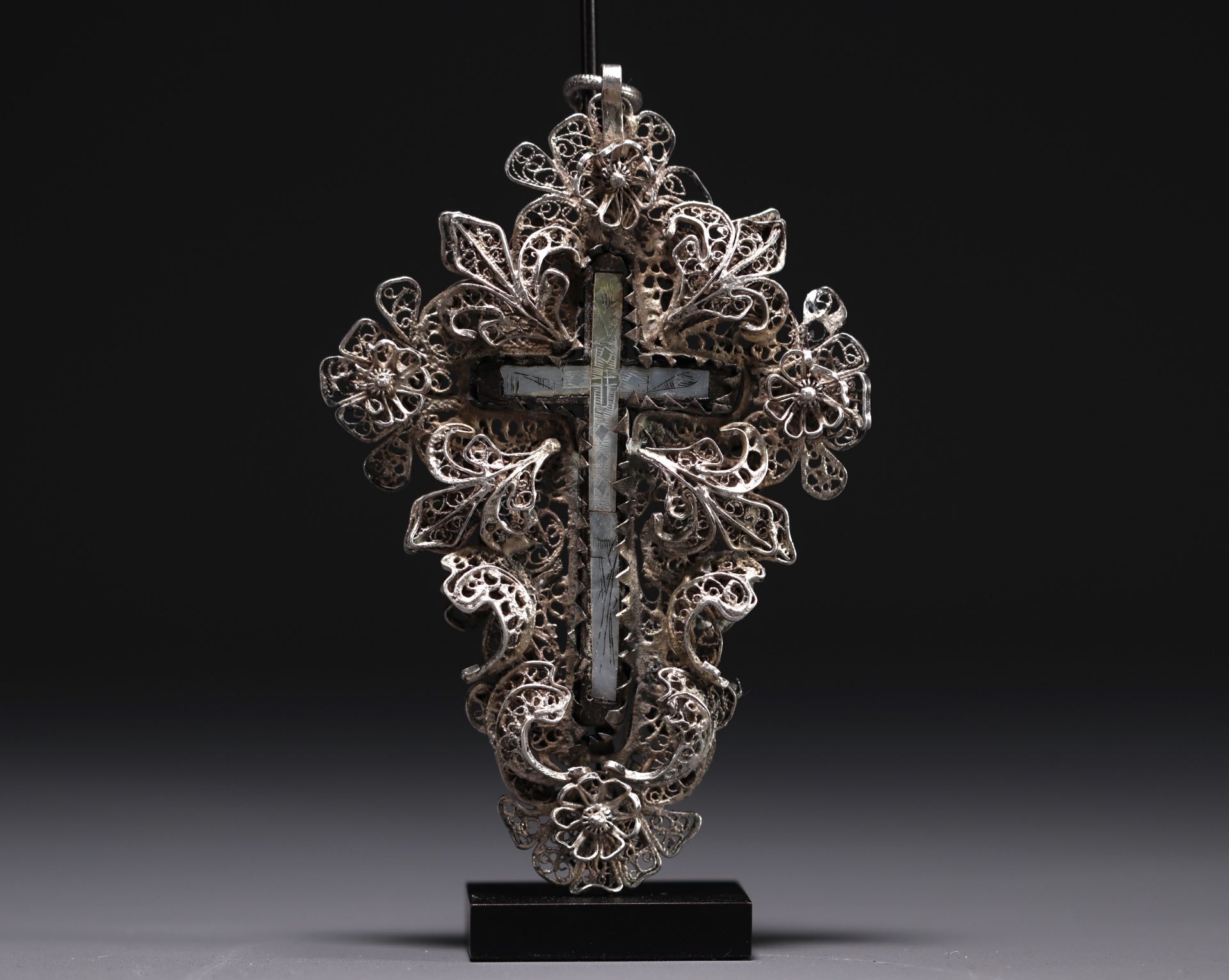 Rare filigree silver Christ on the cross, Russia, 18th century.