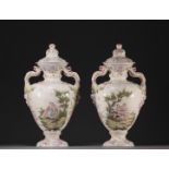 Pair of covered vases in Marseille earthenware, marked JR for Joseph ROBERT(?).