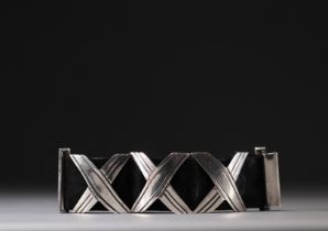Hector AGUILAR (attributed to) - Modernist silver and leather bracelet.