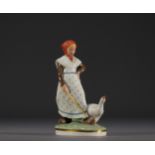 Christian THOMSEN for Royal Copenhagen "Young girl and her goose" in enamelled porcelain, mark under