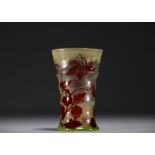Emile GALLE (1846-1904) Acid-etched multi-layered glass vase decorated with flowers, signed.