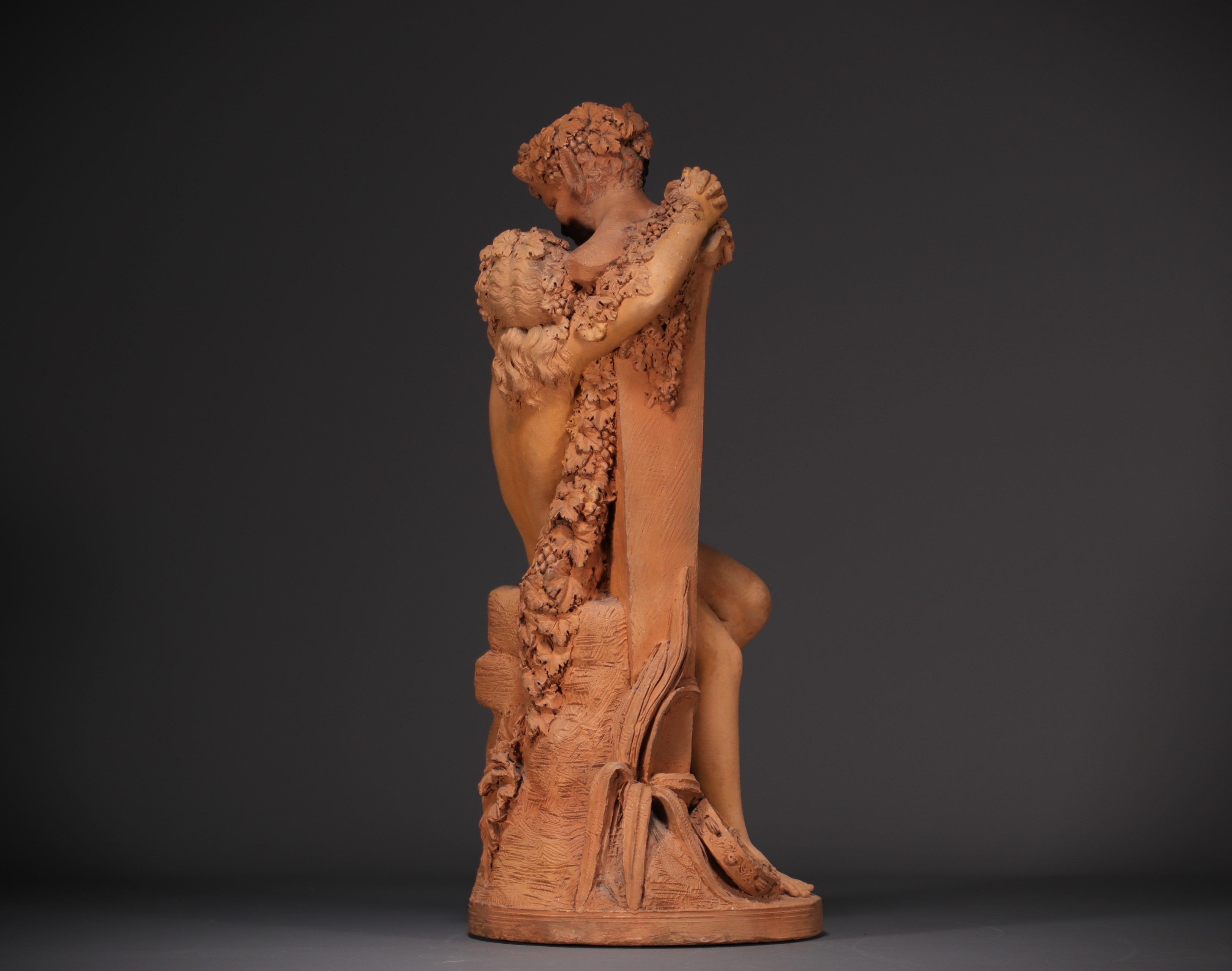 Antonio Giovanni LANZIROTTI (1839-1921) "Satyr and Bacchante" 19th century terracotta, signed. - Image 4 of 5