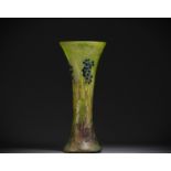 DAUM Nancy - Large multi-layered glass vase with acid-etched decoration of berries on a green marmor