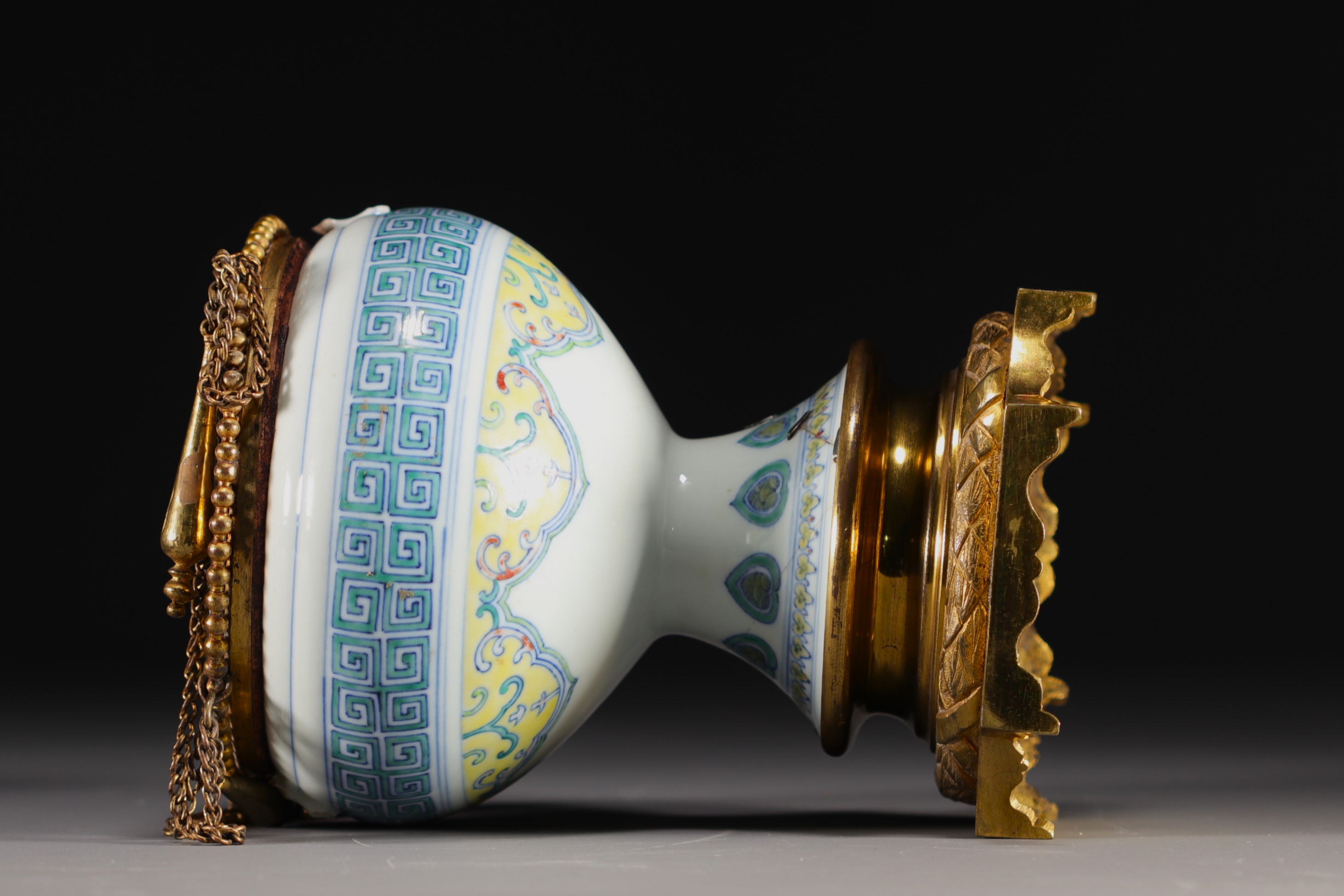 China - Ducai porcelain "Dou" covered vase, bronze mounting, Qianlong mark. - Image 6 of 9