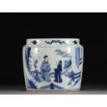 China - Perfume burner in blue porcelain with figures, 18th century.