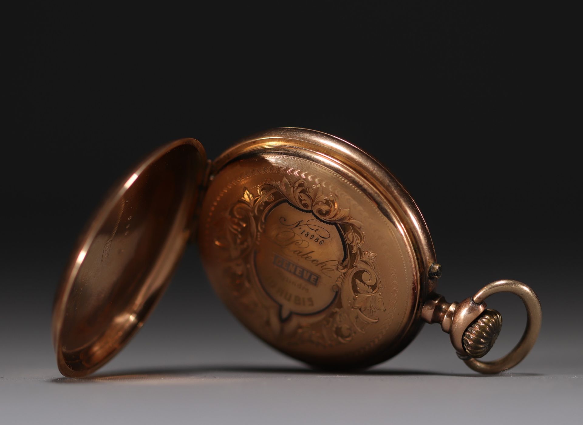 18k gold "Pateck Geneve Cylindre 10 Rubis" pocket watch, total weight 69.9 g. - Bild 2 aus 3