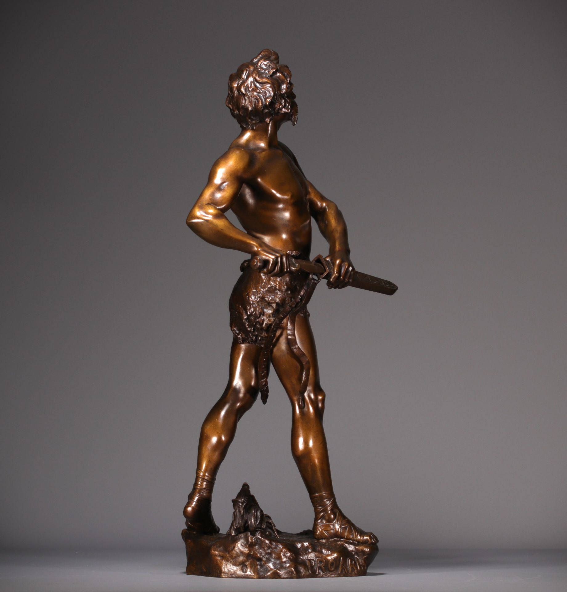 Henri FUGERE (1872-1944) "PRO ARIS ET FOCIS" Statue in bronze with shaded patina. - Image 3 of 6