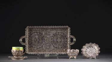 Ottoman Art - "face to face" silver filigree service, porcelain cups, 19th century.