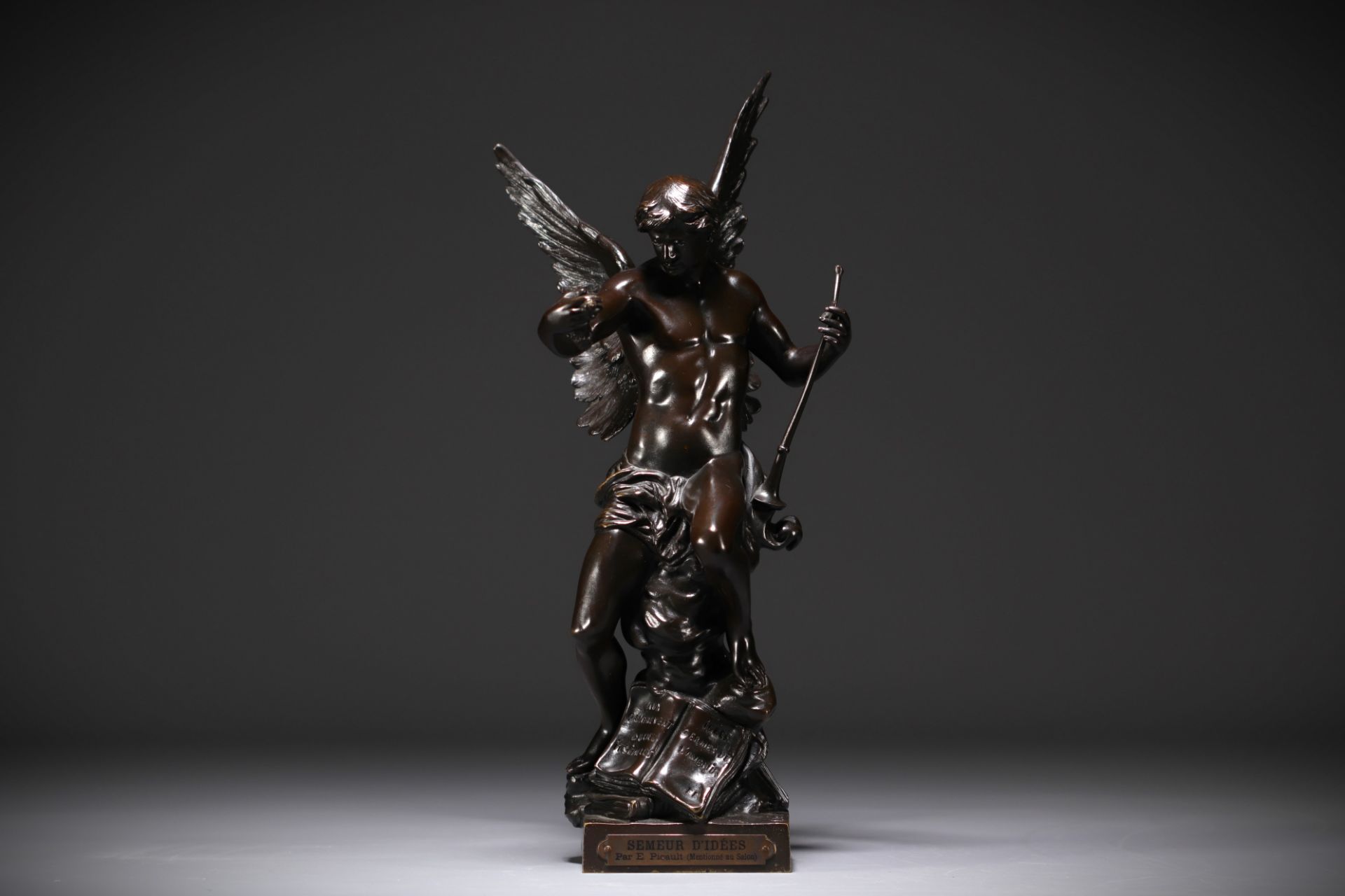 Emile Louis PICAULT (1833-1915) - "The sower of ideas" Bronze with brown patina, late 19th century. - Image 3 of 6