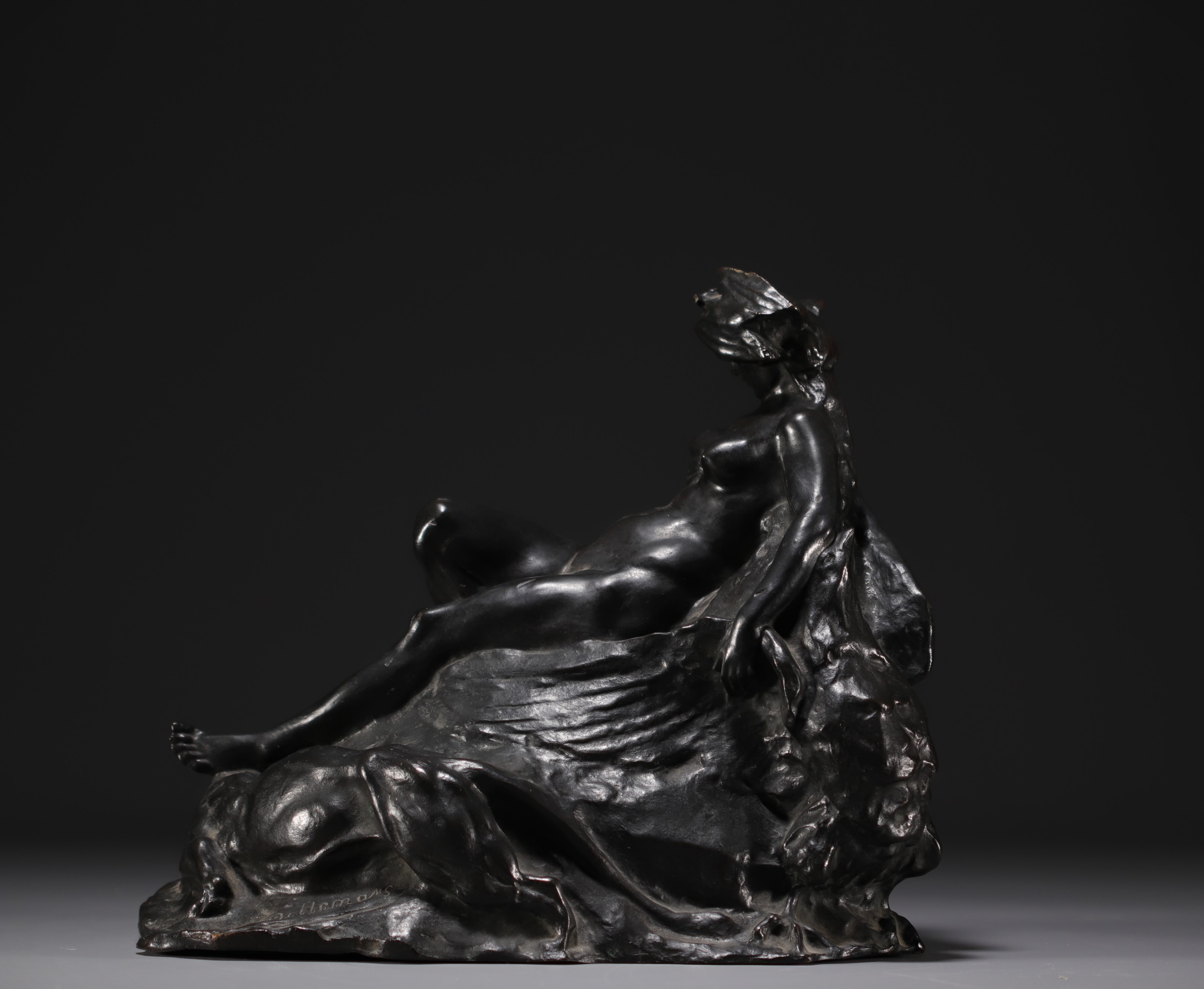 Auguste PUTTEMANS (1866-1922) "Jeune femme nue a la pantheres" Sculpture in bronze with black patina - Image 3 of 6