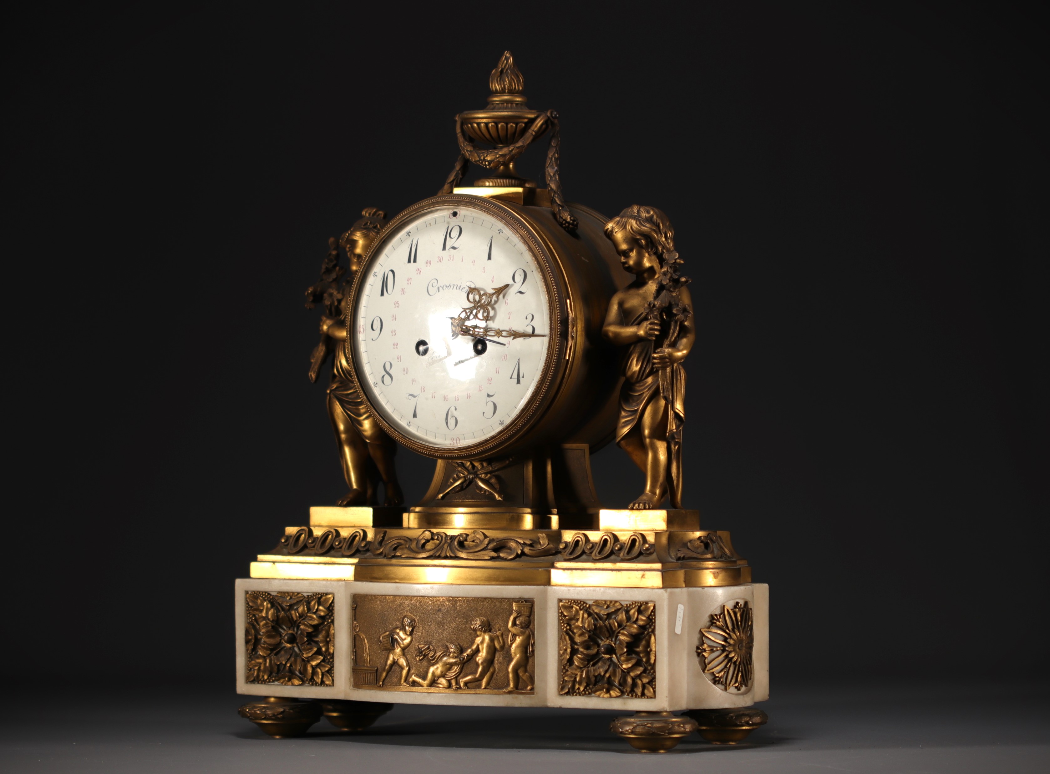Louis XVI period clock in gilt bronze and white marble, Crosnier movement in Paris. - Image 2 of 4