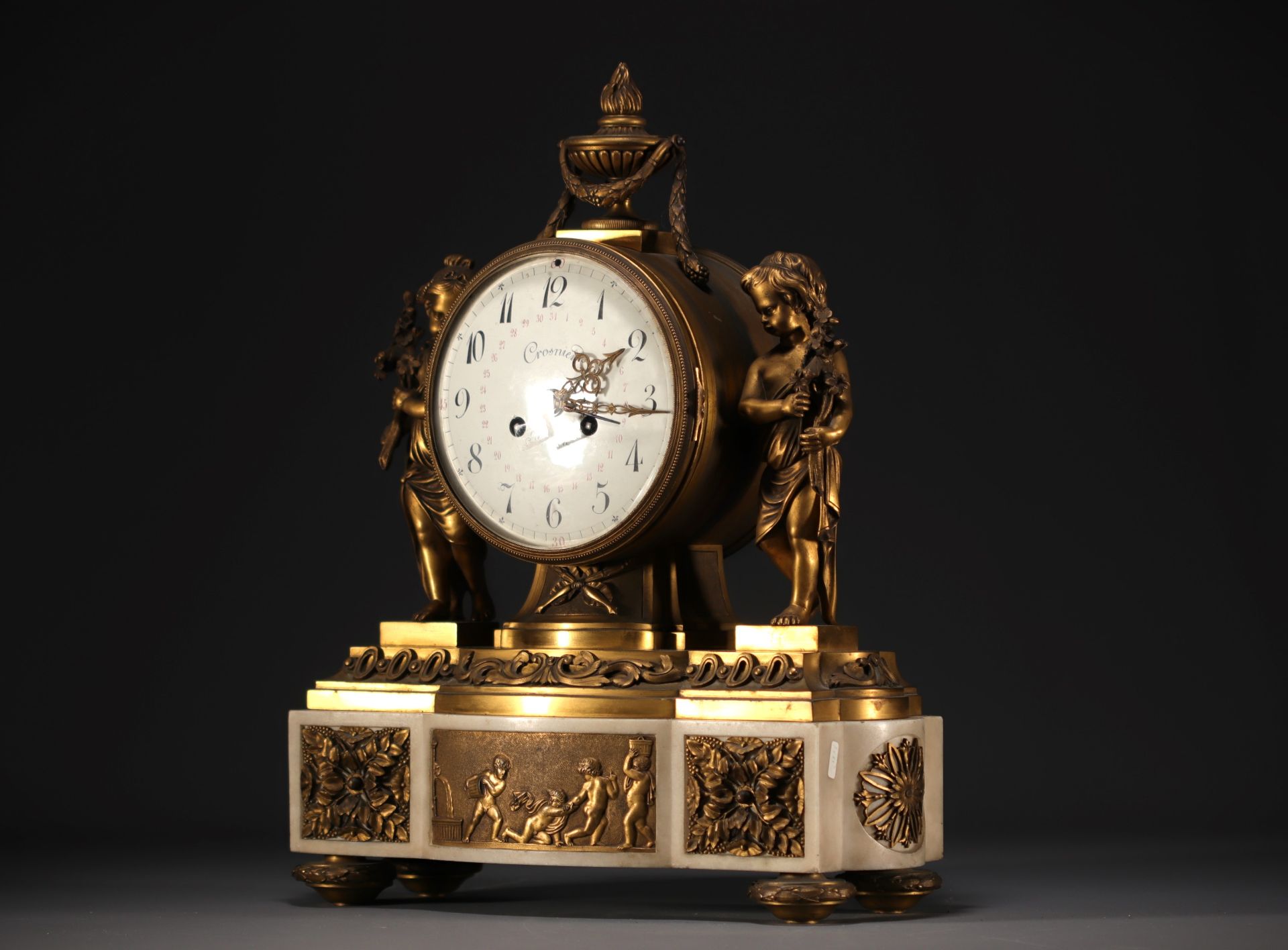 Louis XVI period clock in gilt bronze and white marble, Crosnier movement in Paris. - Image 2 of 4