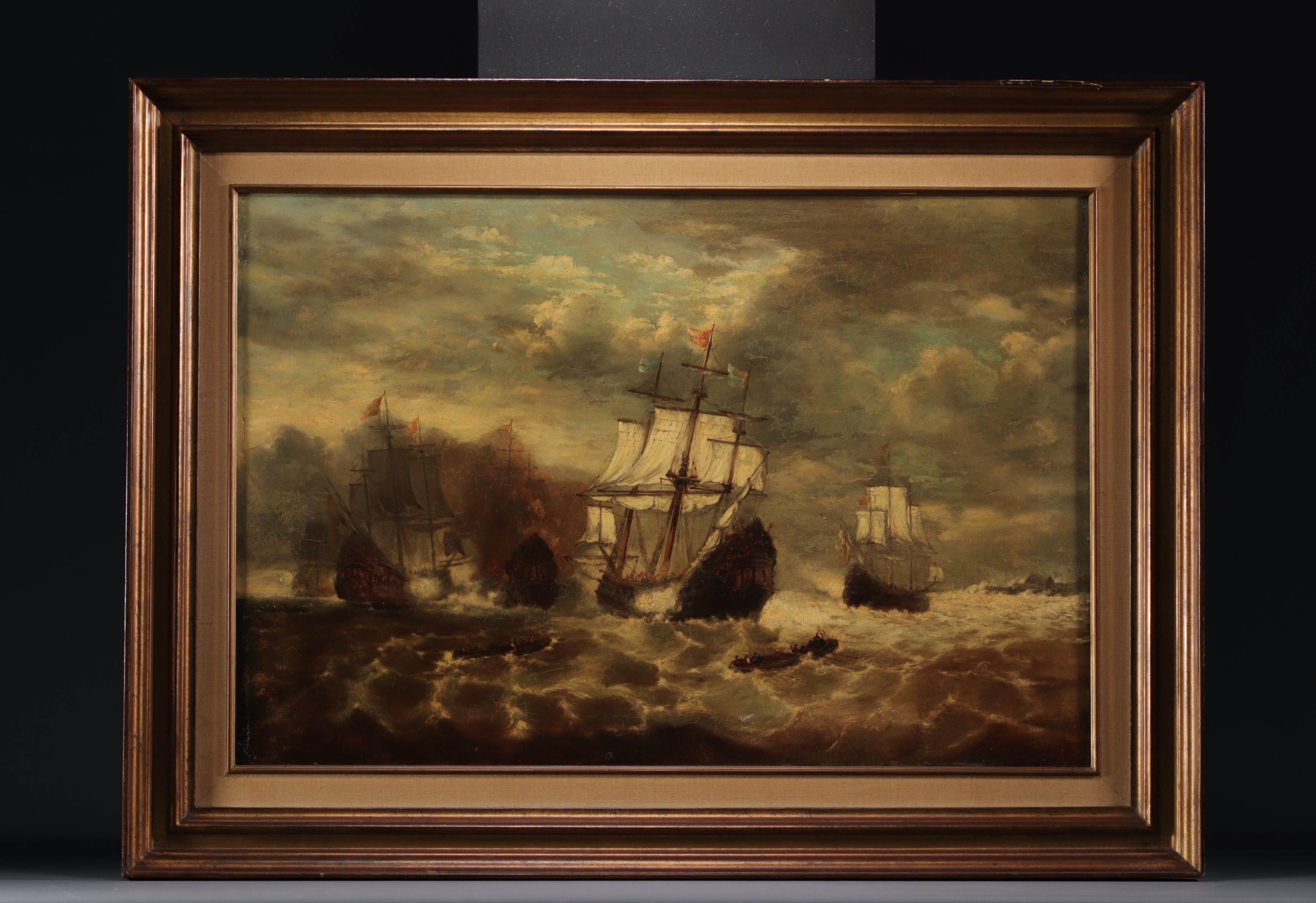 L. JACOBS (?) "Scene de combat naval" Oil on canvas, 19th century. - Image 2 of 2