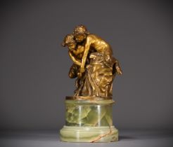 Raoul LARCHE (1860-1912) "Jeunes Faunes" Gilt bronze on marble base, signed.