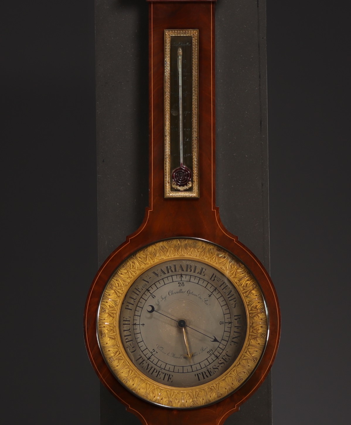 Barometer in mahogany veneer and gilt bronze "Chevallier opticien du Roi", 19th century. - Image 2 of 2
