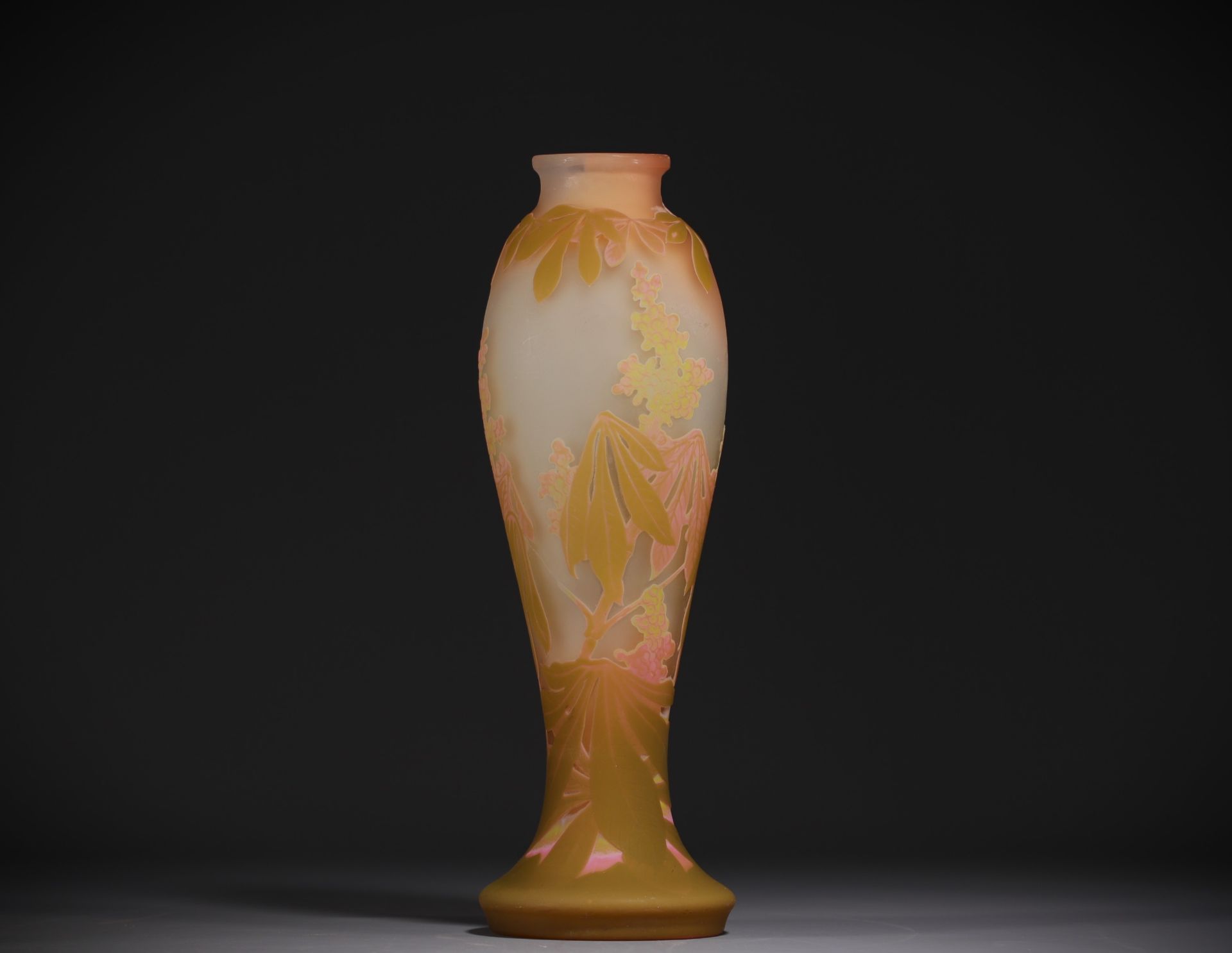 Etablissements Emile GALLE (1846-1904) Acid-etched multi-layered glass vase with floral decoration, 