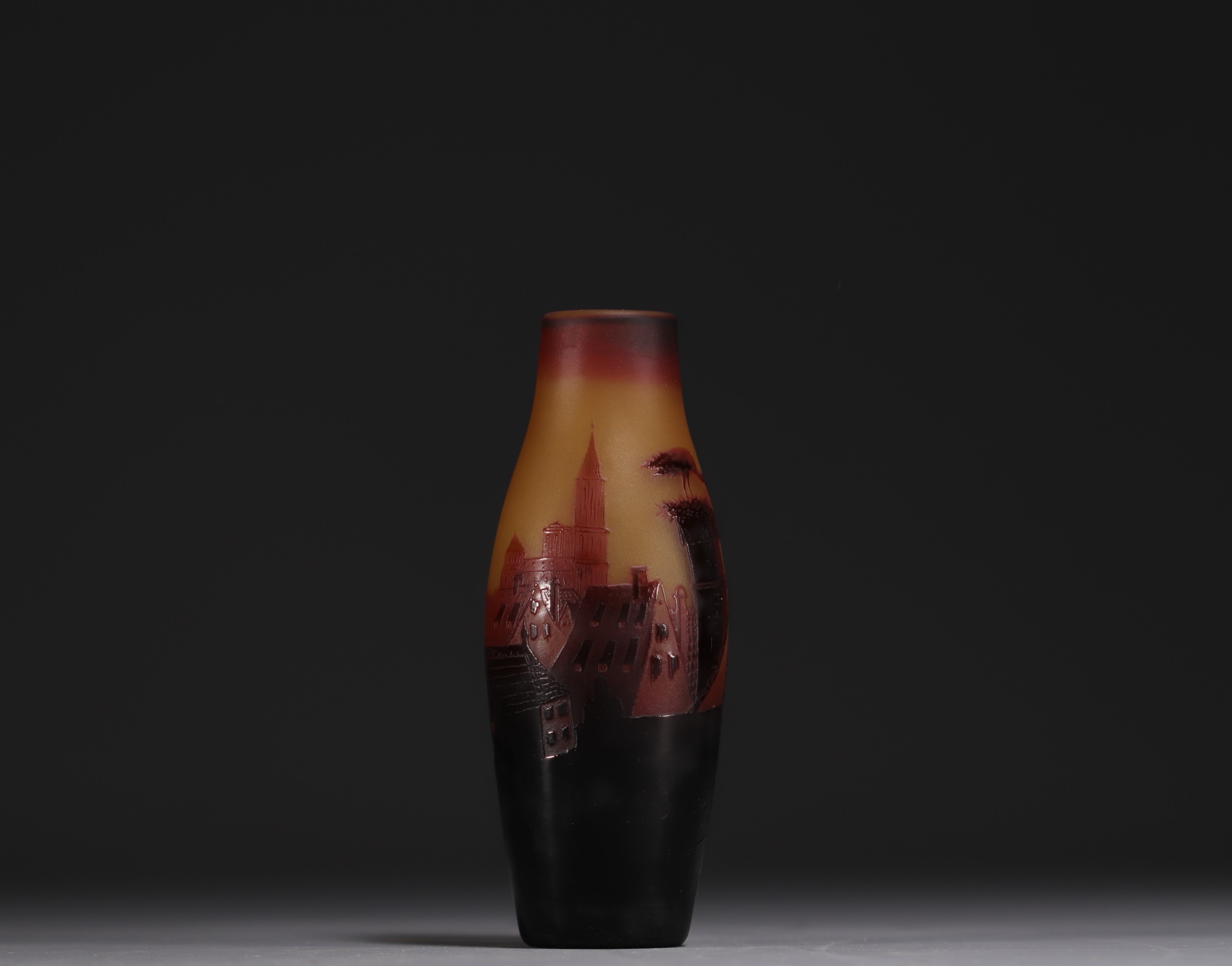 D'ARGENTAL - A rare acid-etched multi-layered glass vase with Alsatian stork decoration, signed. - Image 5 of 5