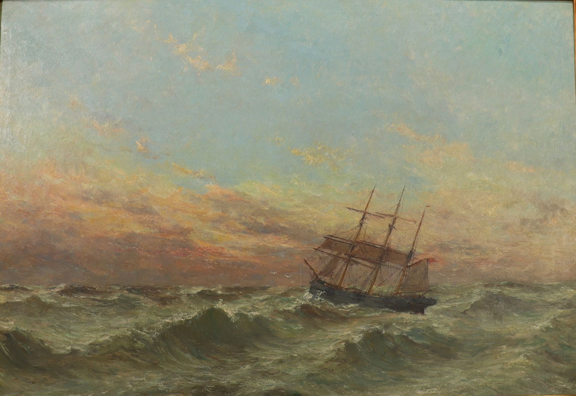 Romain STEPPE (1859-1927) "May Evening at Sea" Impressive oil on canvas, signed.