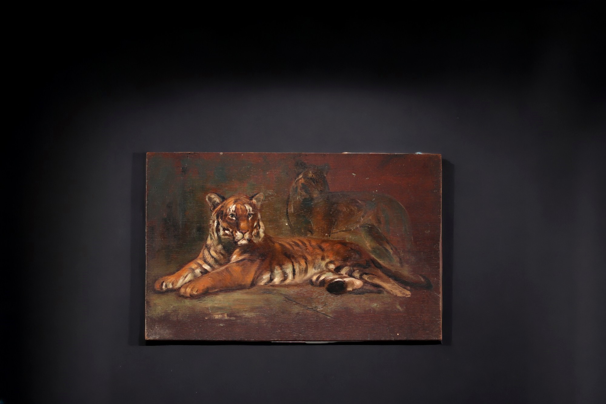 Henri VAN ZUYLEN (1860-1941) "Study of felines" and on the back "River in spring" Oil on panel, 1920
