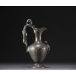 AKERMAN - Pewter jug vase with elf and baby design, circa 1900.