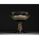 Bronze bowl on foot with Etruscan motifs, late 19th century.