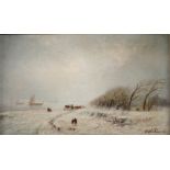 Henri VAN SEBEN (1825-1913) "Storm in Winter" Oil on canvas