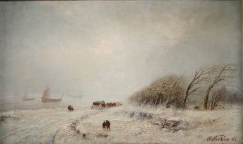 Henri VAN SEBEN (1825-1913) "Storm in Winter" Oil on canvas