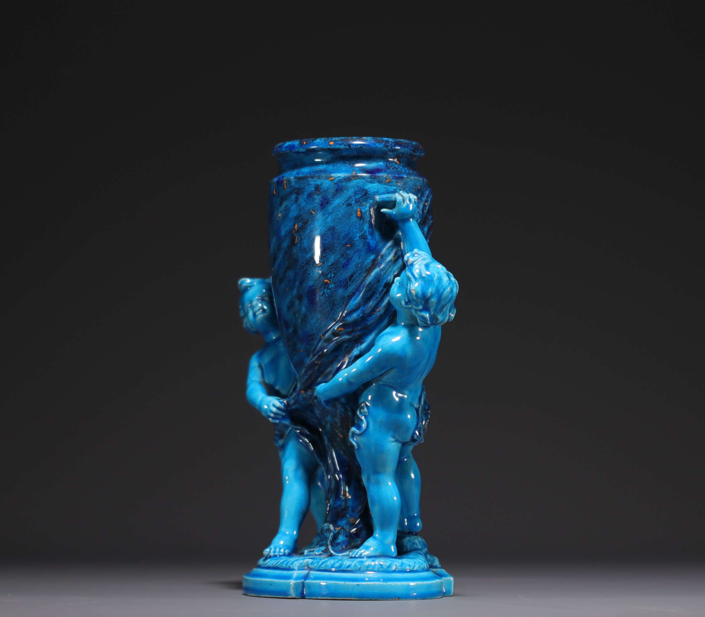Paul MILLET (1870-1950) Blue and gold "Urne aux Putti" vase. - Image 3 of 5