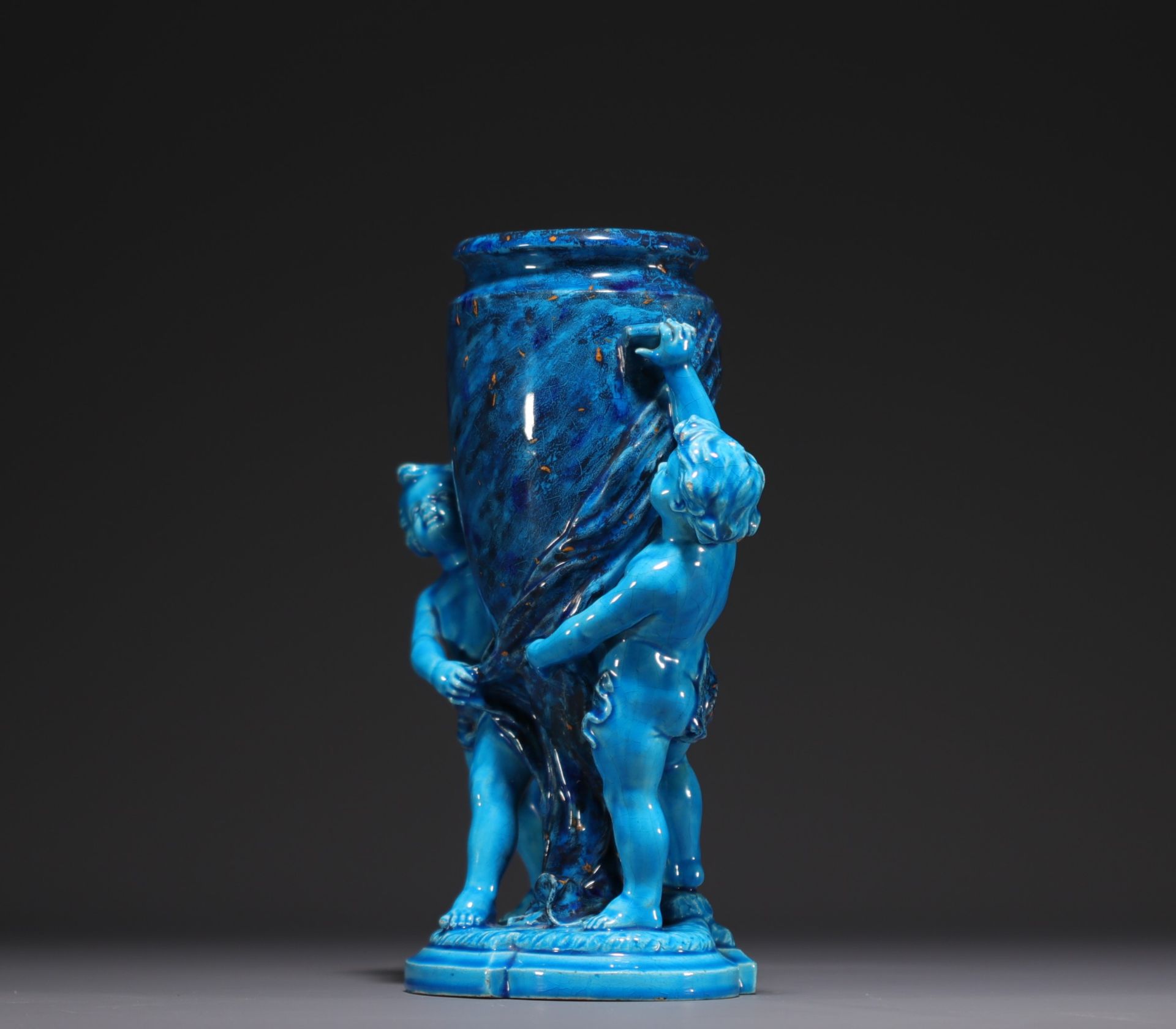 Paul MILLET (1870-1950) Blue and gold "Urne aux Putti" vase. - Bild 3 aus 5