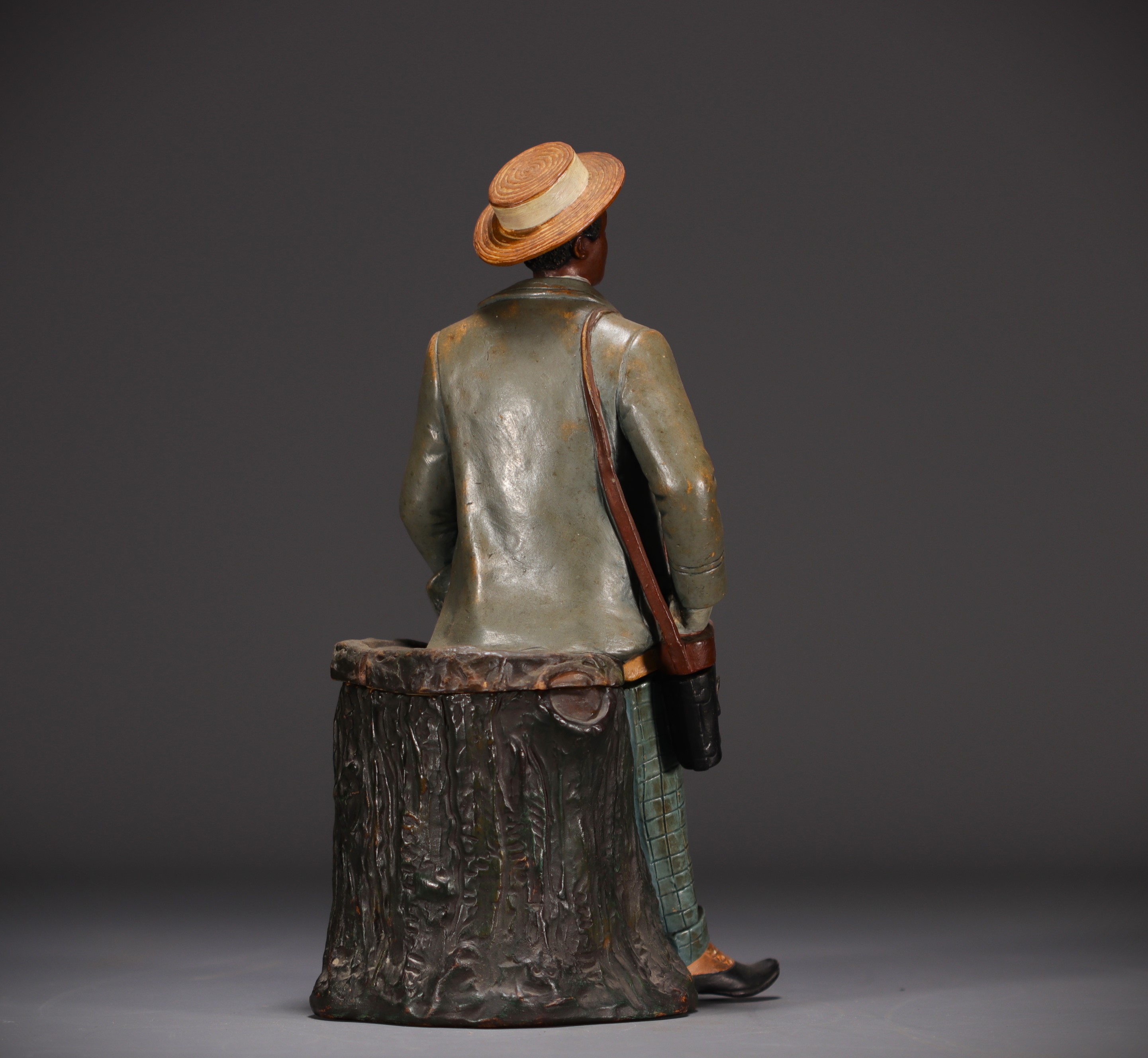 Bernard BLOCH (1836-1909) "African dandy with monocle" Polychrome terracotta tobacco pot. - Image 4 of 5