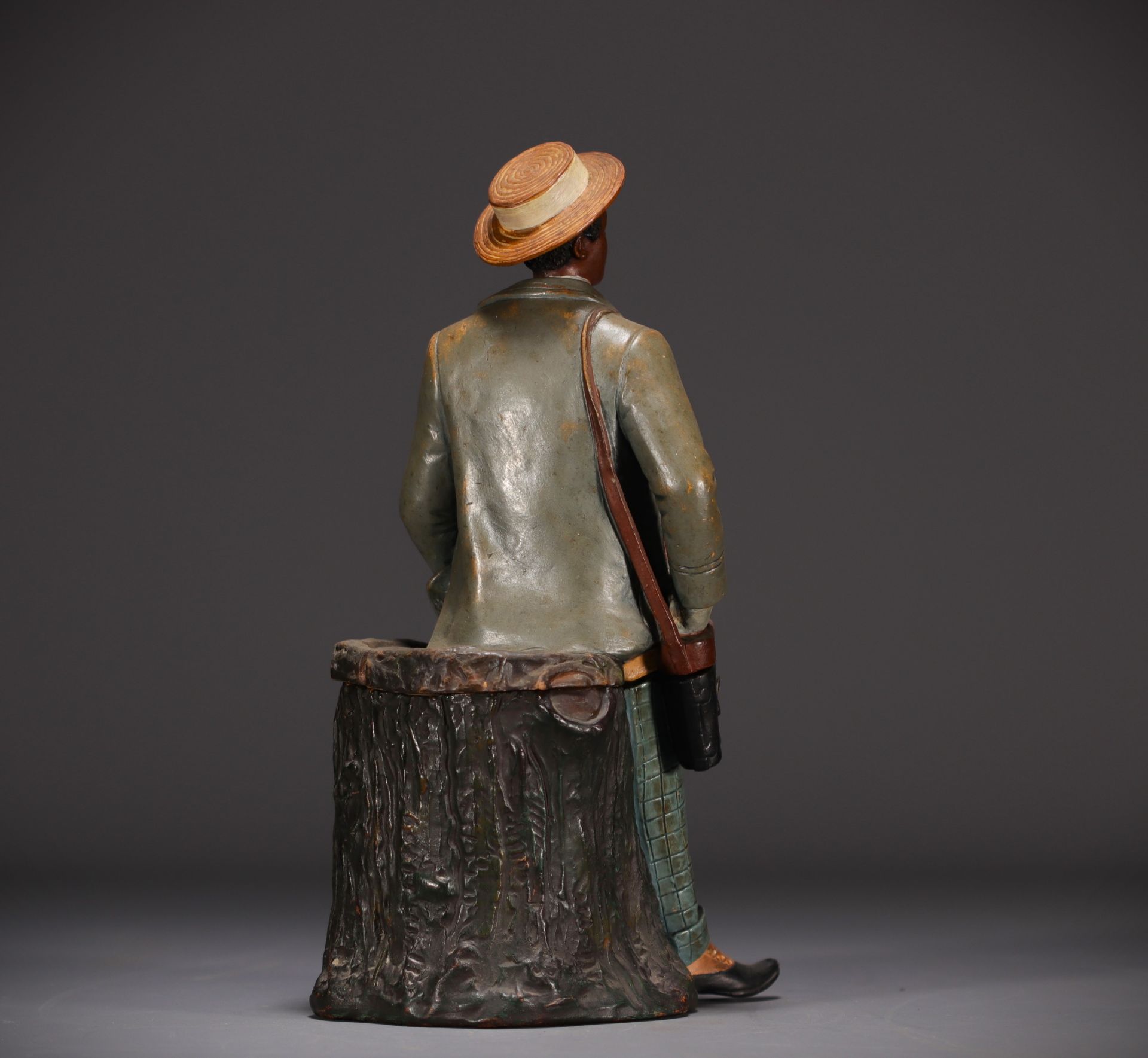 Bernard BLOCH (1836-1909) "African dandy with monocle" Polychrome terracotta tobacco pot. - Bild 4 aus 5